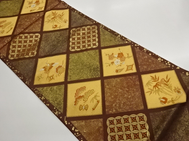 JAPANESE KIMONO / FUKURO OBI / WOVEN SHOCHIKUBAI & CRANE